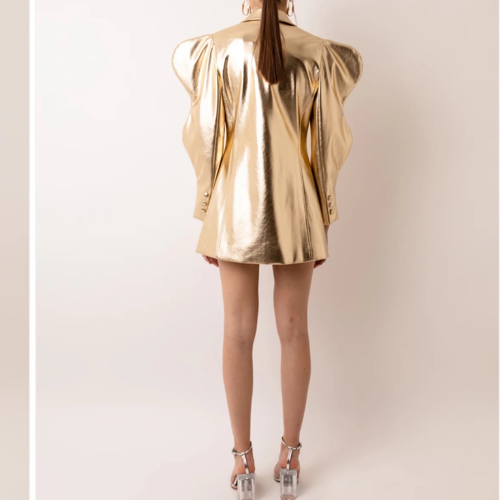 NWT Amylynn Soft Gold Metallic Coat Blazer Dress - Picture 9 of 9